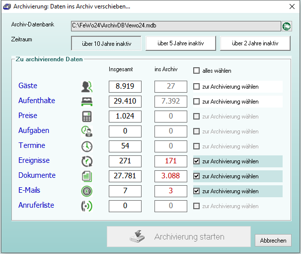 Archivierung: Daten ins Archiv verschieben