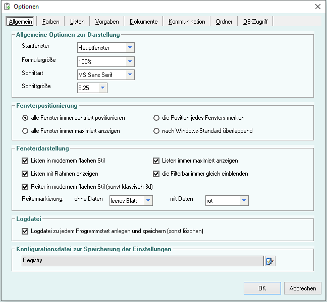 Optionen - Reiter 'Allgemein'