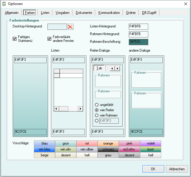 Optionen - Reiter 'Farben'