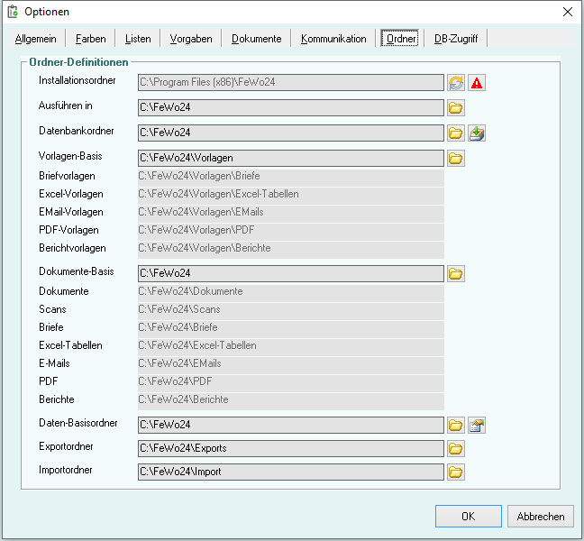 Optionen - Reiter 'Ordner'