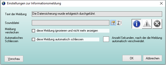 Einstellungen zur Informationsmeldung