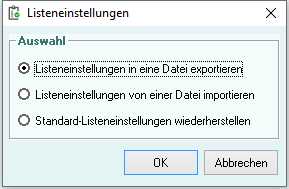 Listeneinstellungen