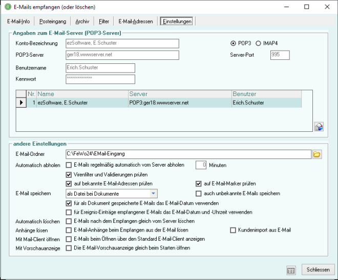 E-Mails empfangen - Einstellungen