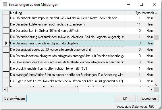 Einstellungen zu den Meldungen