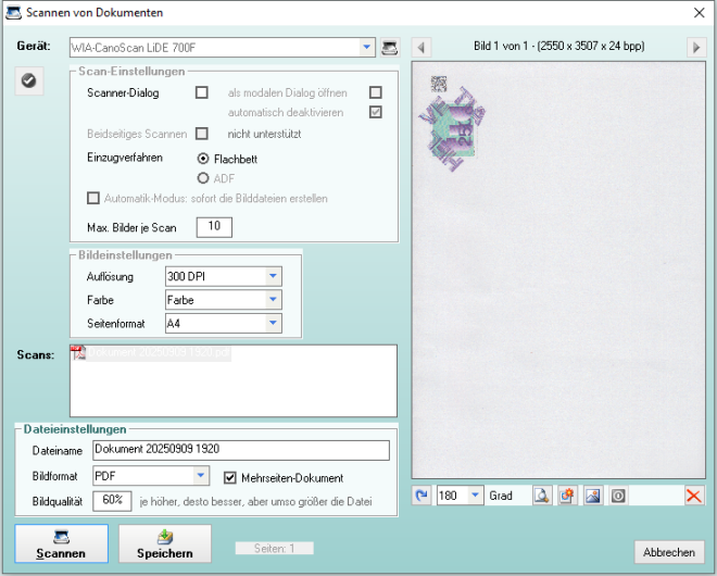 Scannen von Dokumenten