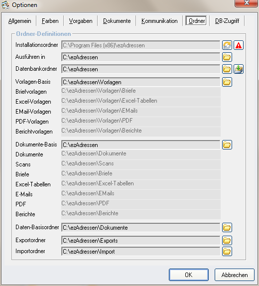 Optionen - Reiter 'Ordner'