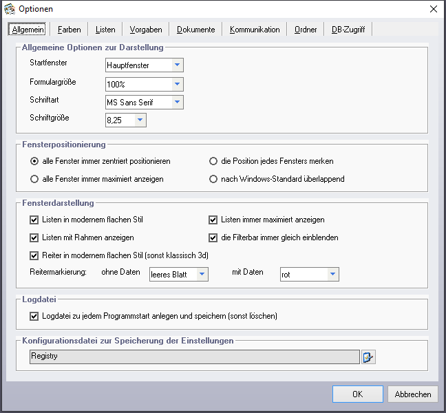 Optionen - Reiter 'Allgemein'