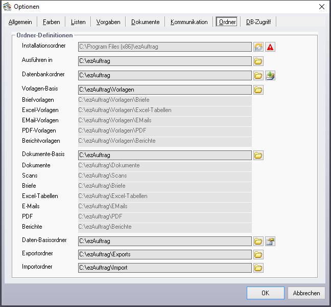 Optionen - Reiter 'Ordner'