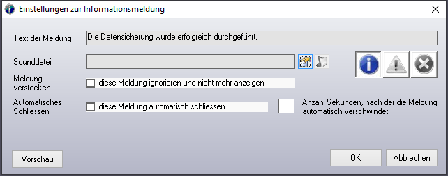 Einstellungen zur Informationsmeldung