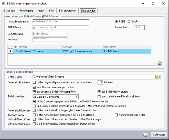 E-Mails empfangen - Einstellungen