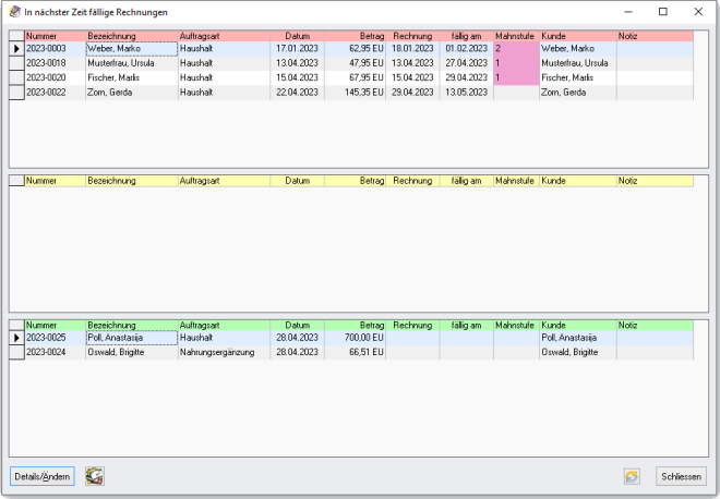 In n&auml;chster Zeit f&auml;llige Rechnungen