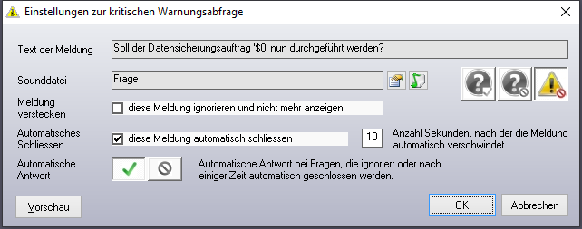 Einstellungen zur Warnungsabfrage