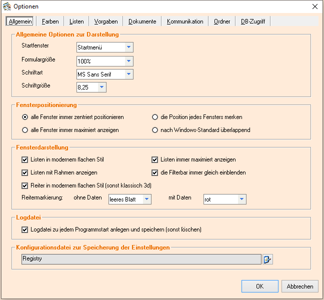Optionen - Reiter 'Allgemein'