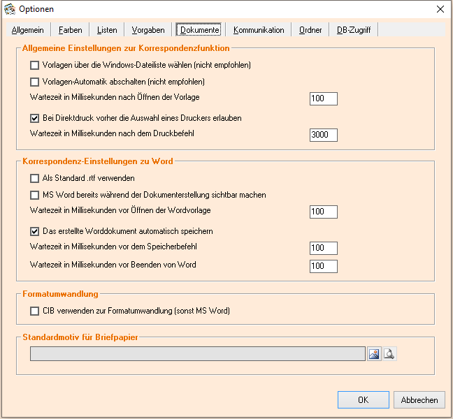 Optionen - Reiter 'Dokumente'