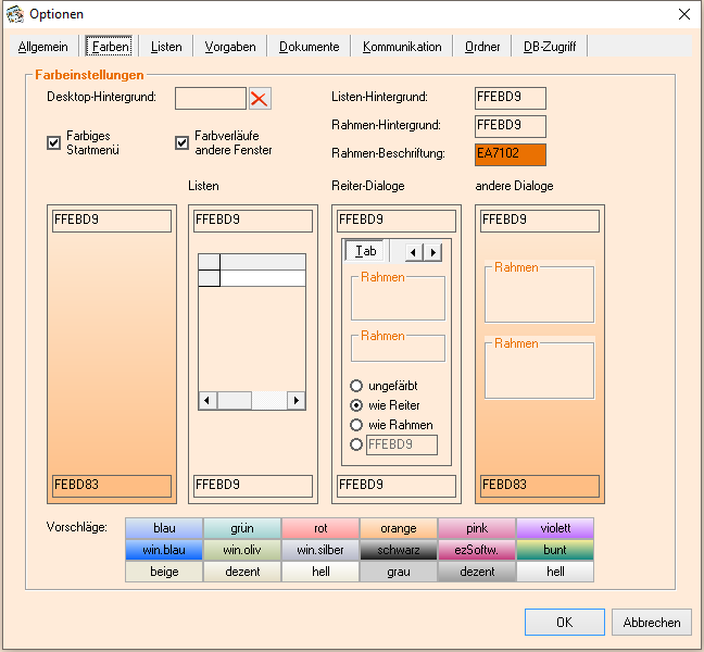Optionen - Reiter 'Farben'