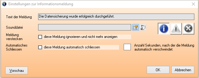 Einstellungen zur Informationsmeldung