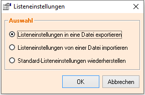 Listeneinstellungen