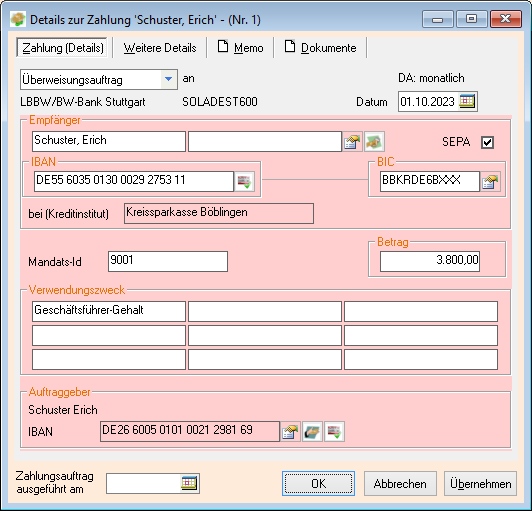 Details zur Zahlung ...