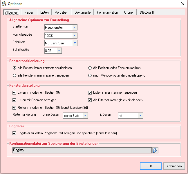 Optionen - Reiter 'Allgemein'