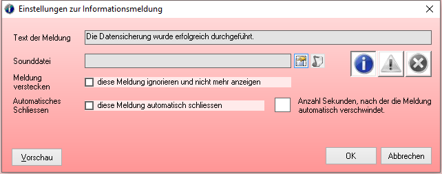 Einstellungen zur Informationsmeldung