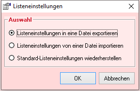 Listeneinstellungen