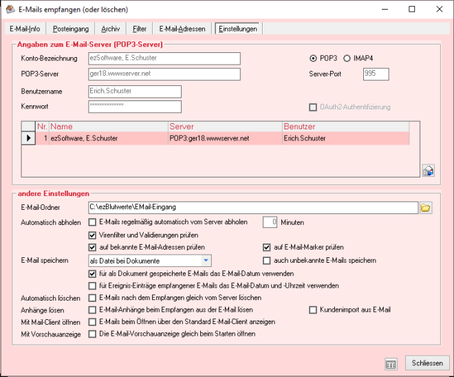 E-Mails empfangen - Einstellungen