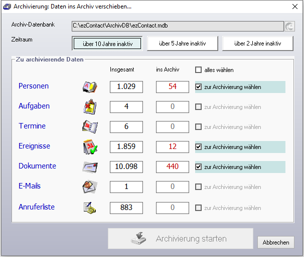 Archivierung: Daten ins Archiv verschieben