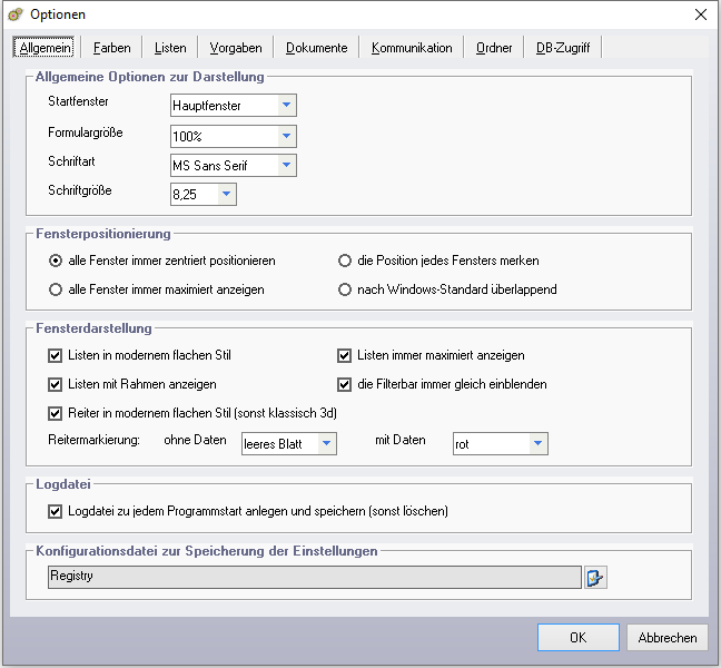 Optionen - Reiter 'Allgemein'