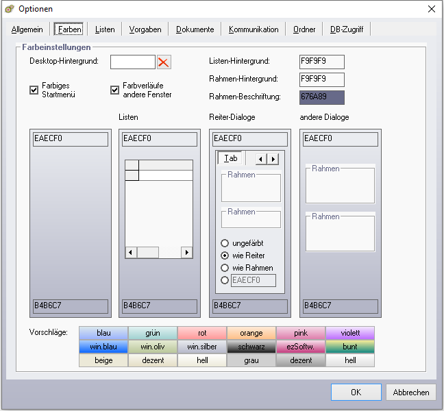Optionen - Reiter 'Farben'