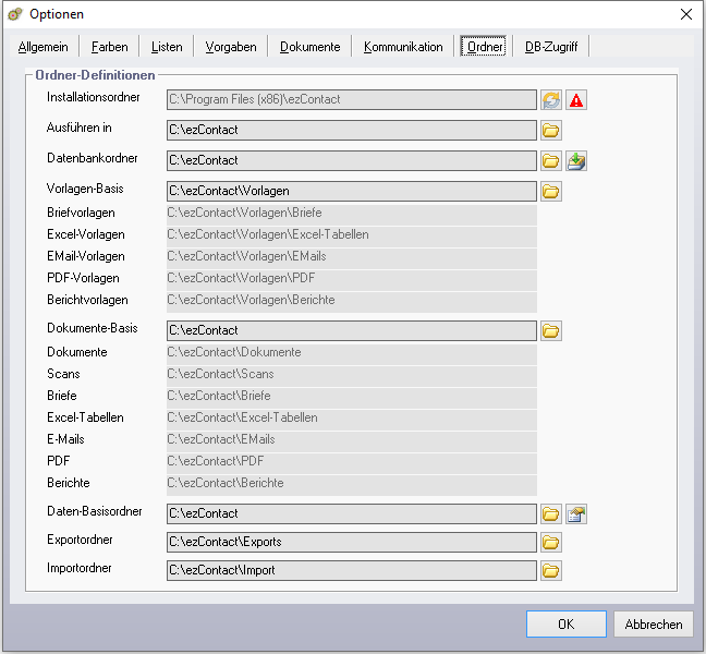 Optionen - Reiter 'Ordner'