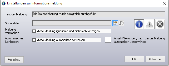 Einstellungen zur Informationsmeldung