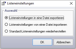 Listeneinstellungen