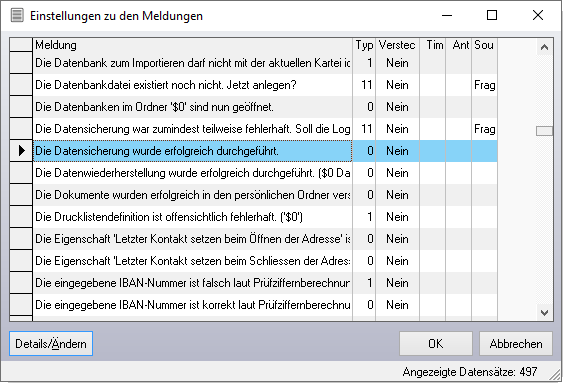 Einstellungen zu den Meldungen