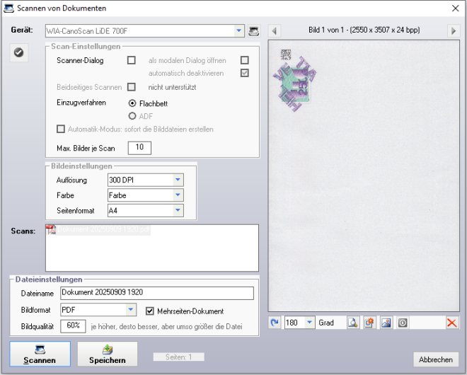 Scannen von Dokumenten