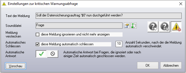 Einstellungen zur Warnungsabfrage