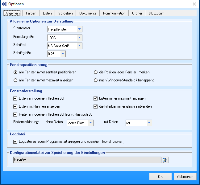 Optionen - Reiter 'Allgemein'