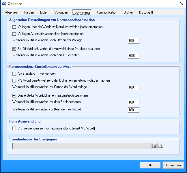 Optionen - Reiter 'Dokumente'