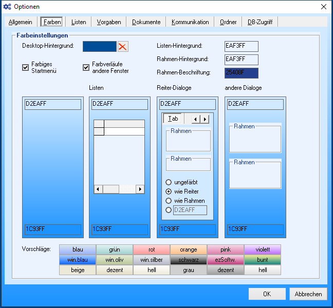 Optionen - Reiter 'Farben'