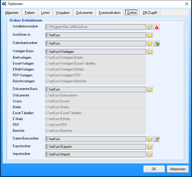 Optionen - Reiter 'Ordner'