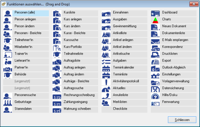 Funktionen auswählen