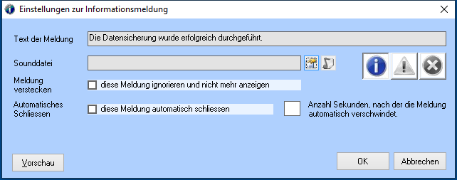 Einstellungen zur Informationsmeldung