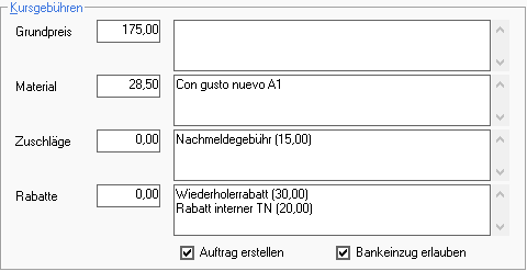 Kursgebühren im Portfolio