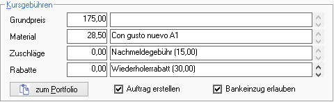 Kursgebühren bei Kursdetails
