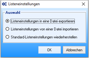 Listeneinstellungen