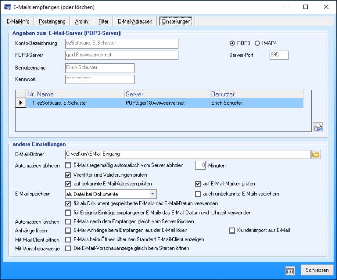 E-Mails empfangen - Einstellungen