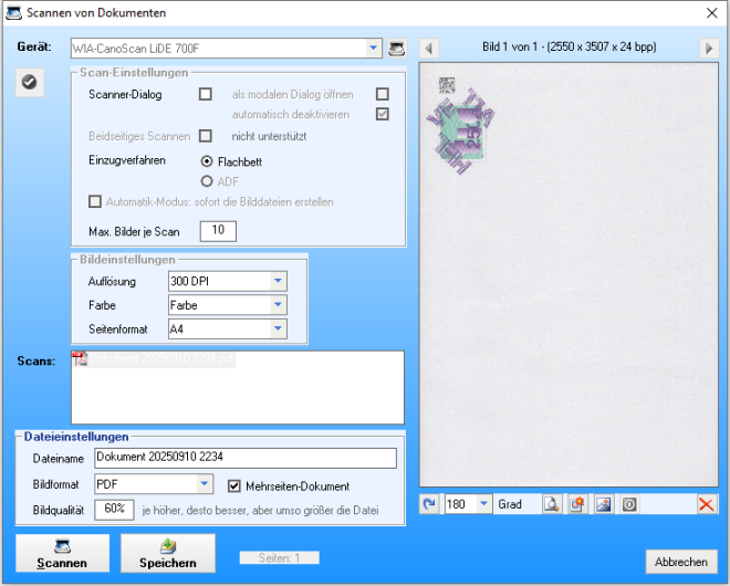 Scannen von Dokumenten