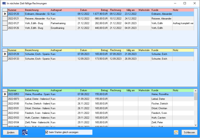 In n&auml;chster Zeit f&auml;llige Rechnungen