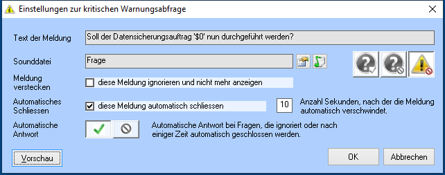 Einstellungen zur Warnungsabfrage