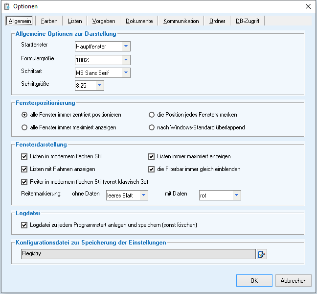 Optionen - Reiter 'Allgemein'
