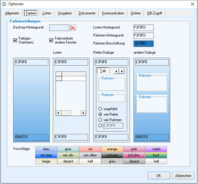 Optionen - Reiter 'Farben'